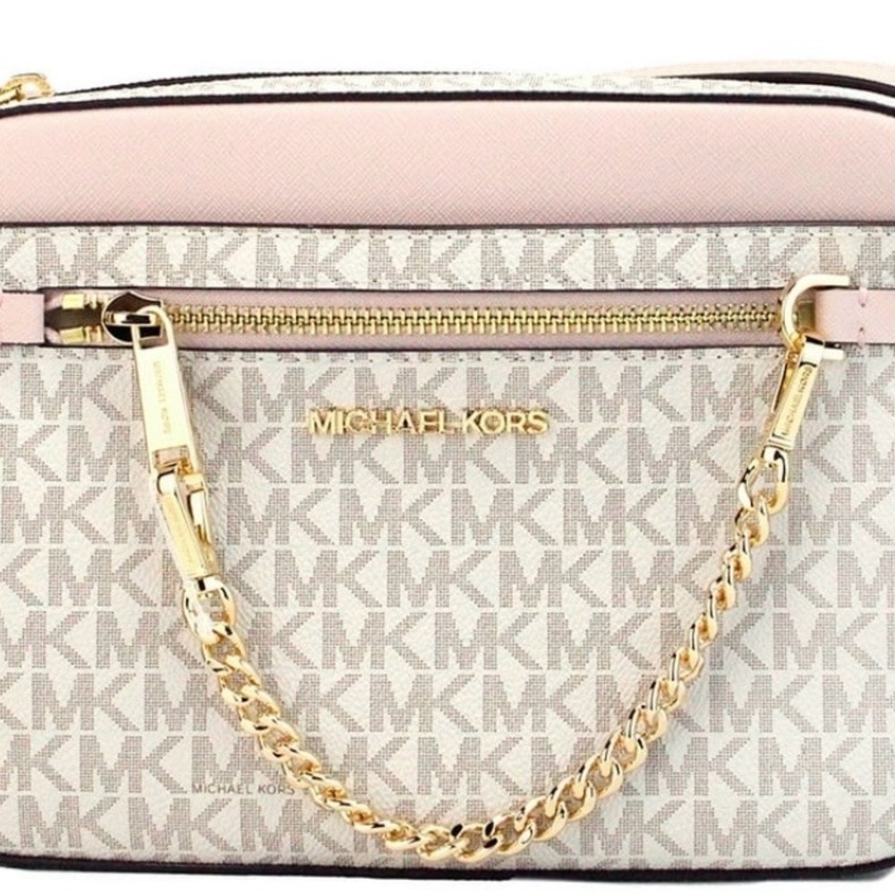 Michael Kors Cream Gold and Pink Crossbody Bag